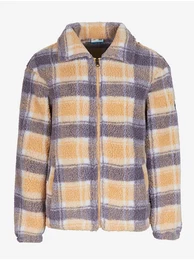 ONeill Grey-Orange Fleece Checkered Zipper Hoodie Check - Women