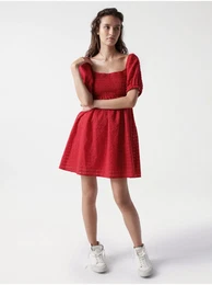 Red Short Dress with Balloon Sleeves Aruba - Women