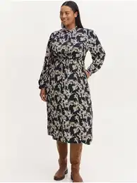 Cream-Blue Floral Shirt Midishats with Binding - Ladies