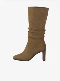 Brown boots on a heel in suede finish - Women's