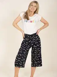 Dark Blue Floral Culottes - Women