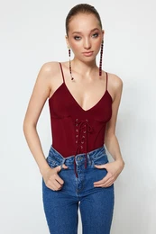 Claret Red Snap-on Knitted Bodysuit