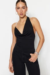Black Knitted Accessorized Blouse