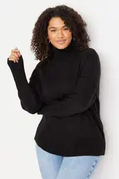 Curve Black Turtleneck Off Shoulder Knitwear Sweater
