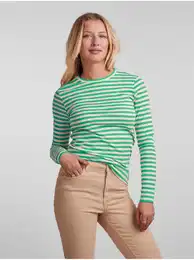 Green Women's Striped Basic Long Sleeve T-Shirt Hand - Women's