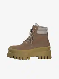 Yellow-brown leather ankle boots with fur - Women