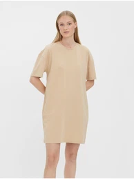 Beige short basic dress with pockets Nella - Women