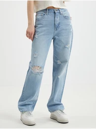 Light blue womens straight fit jeans with torn effect D - Women