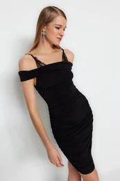Black Fitted Knitted Elegant Evening Dress