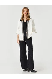 kratki kimono s etnikim detaljima, kratki rukavi, mjeavina posteljine.