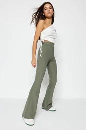 Khaki Corduroy Flare/Flare-Up High Waist, pletene legice, hlae, hlae, hlae