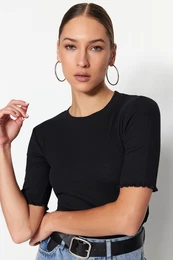 Black Fitted Stretch Knitted Blouse