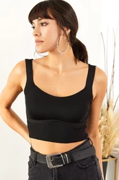 Women's Black Strap Skirt Detailed Knitwear Blouse