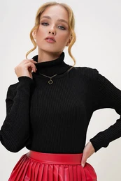 Trend Alaat Stili enski pulover za pletenine Black Turtleneck Corduroy