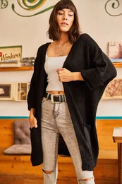 enske rne ohlapno zloene rokave Pletenine Cardigan z epom