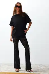 Black 100% Cotton Premium Oversize/Wide Fit Crew Neck Knitted T-Shirt