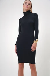 Trend Alaat Stili Women's Black Camisole Turtleneck Dress
