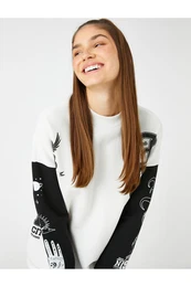 Printed Sweatshirt Crew Neck Long Sleeve With Fleece Inside