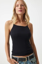 Happiness stanbul Women's Black Knitted Body Blouse with Thread Straps