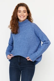 Blue Wide Pattern Soft Texture Knitwear Sweater