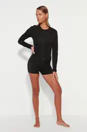 Black Shorts High Waist Regular Leg Bikini Bottom