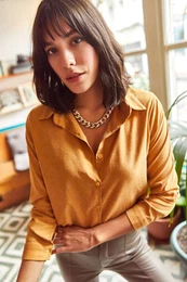 Women's Mustard Stoned Cupra Woven Shirt