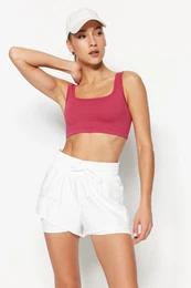 White Parachute Fabric 2 Layer Knitted Sports Shorts with Shorts Inside