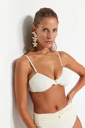 Ecru trakovi vozlani teksturirani bikini top