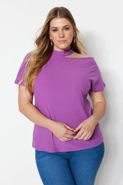 Curve Purple Cut-Out Detailed Knitted Blouse