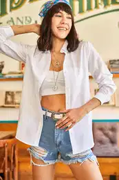 Women's White Basic Woven Poplin Shirt