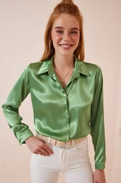 Women's Turquoise Green Lightly Flowing Satin Finish Shirt