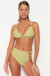 High Waist normalna noga Bikini dno z zelenimi dodatki