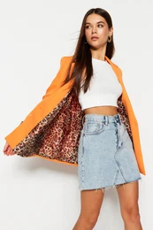 Orange Regular Lined Detailed Woven Blazer Jacket