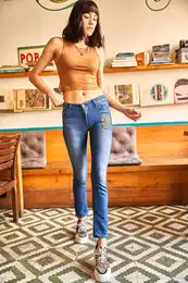 enski modri dodatek Full Lycra Skinny Denim Jeans