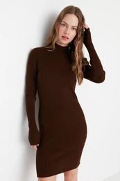 Brown Mini Knitted Bodycon Dress