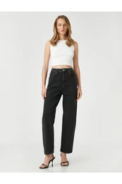 ravne noge kavbojke hlae normalno rezano visok pas - Eve Jean