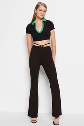 Brown High Waist Knitted Leggings Trousers