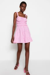 Pink Waist Odpiranje Mini tkana tkana obleka