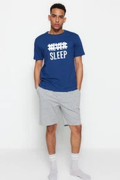 Blue Knitted Summer Short Pajamas Set