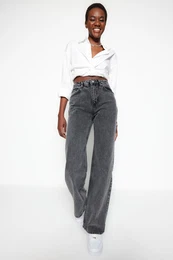 Anthracite High Waist Wide Leg Jeans