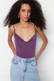 Purple Scalloped Collar Straps, Flexible Knitted Snap fastener Body