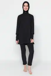 Black popolnoma pokrita zmogljivost pletene Lycra 4-delne kopalke komplet