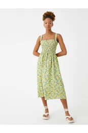 Floral Midi obleka kvadratni ovratnik Gippe