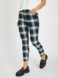 Checkered Skinny Bi-Stretch Trousers - Women