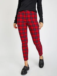 Checkered Skinny Bi-Stretch Trousers - Women