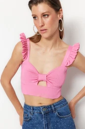 Pink Crop Knitwear Window/Cut Out Detailed Bustier