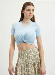 Light blue womens cropped T-shirt with knot Twiggi - Women