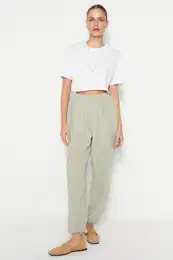 Khaki Jogger Woven Muslin Woven Trousers