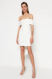 Ecru podloeni tkani cevovodi Poroka/poroka Elegantna veerna obleka