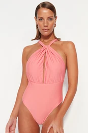 Pink Halterneck izrezan / oken redne kopalke za noge